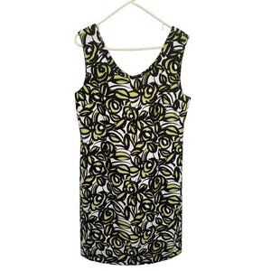 Connected BOHO floral tank dress, chartreuse and black, size 16